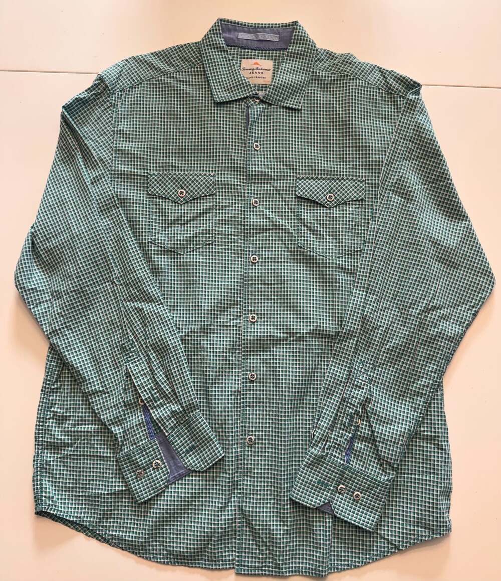Tommy Bahama Jeans Island Modern Fit Teal Plaid Long Sleeve Shirt